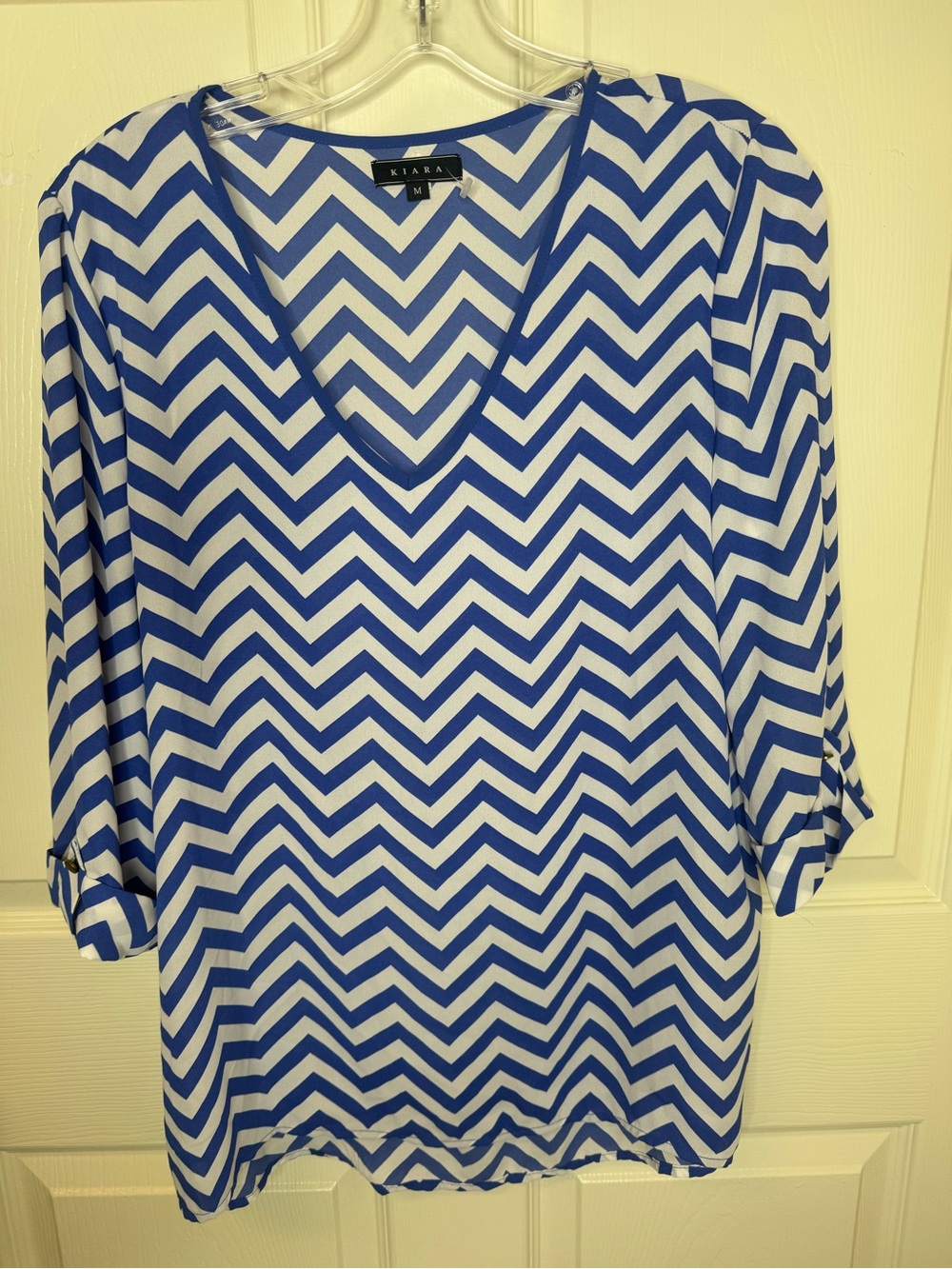 Kiara Royal Blue and White Chevron V-Neck Tunic